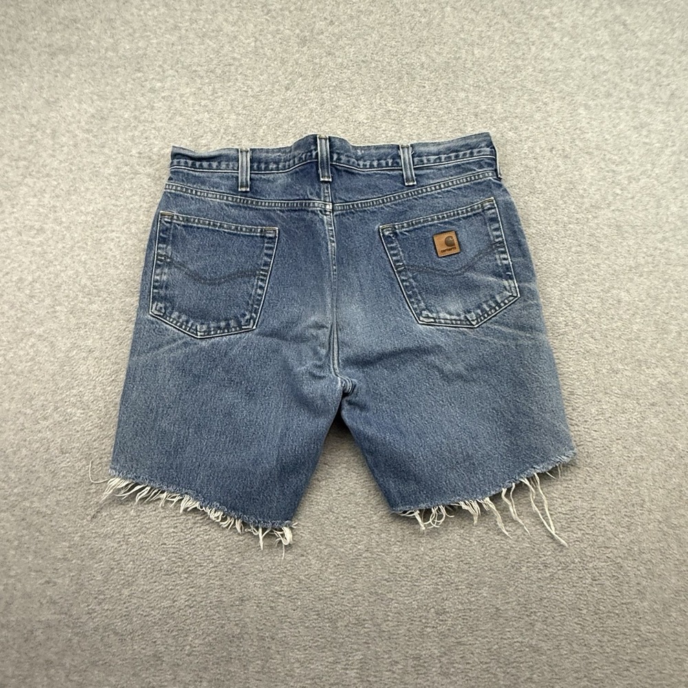 Carhartt Denim Shorts Mens 38 Blue Relaxed Fit Cut Off Distressed Frayed B17 DST